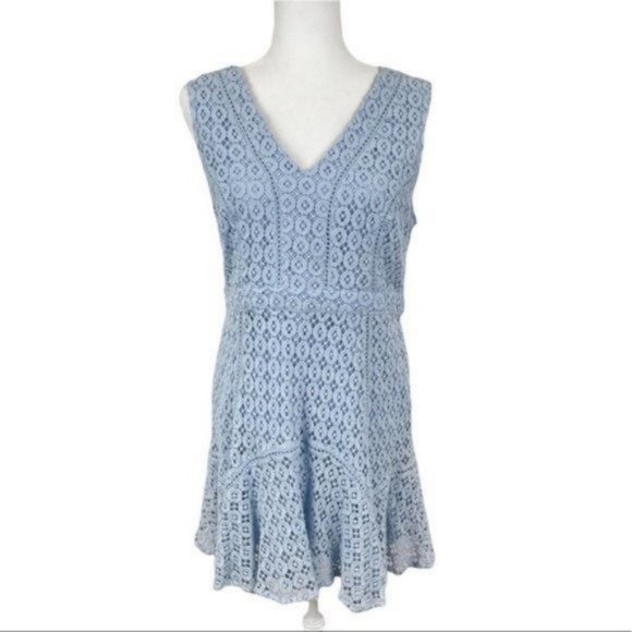san & soni Dresses & Skirts - Anthropologie San & Soni Crochet Guipure Mini Flounced Fit & Flare Blue Dress 10
